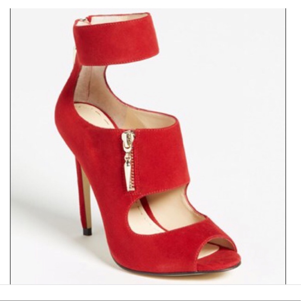 NWT ENZO ANGIOLINI SUEDE RED PEEP TOE PUMPS 8.5